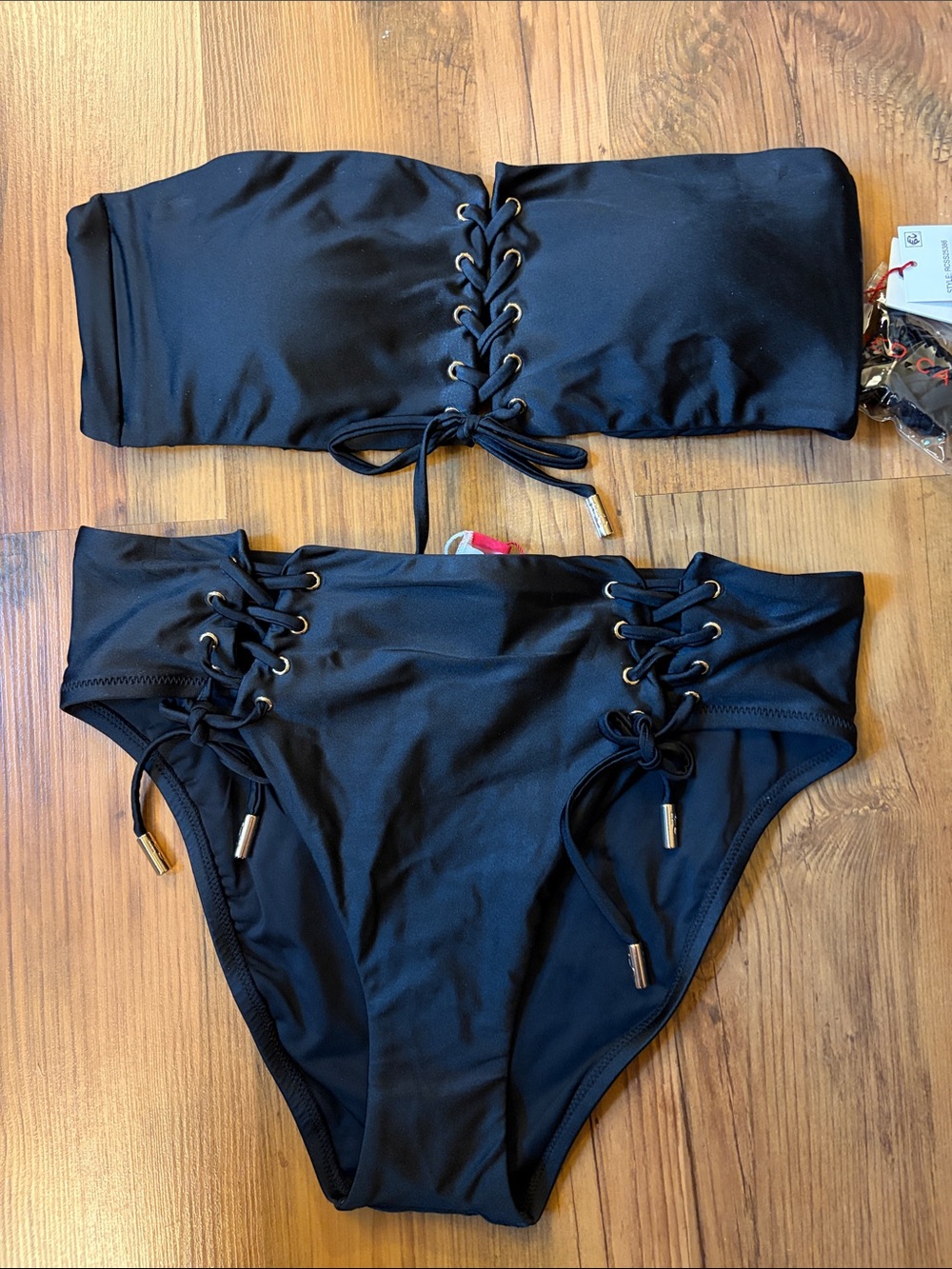 Red Carter SHINE SOLIDS LACE-UP high waist Top L & Bottom M brand new with tags! - Picture 7 of 11